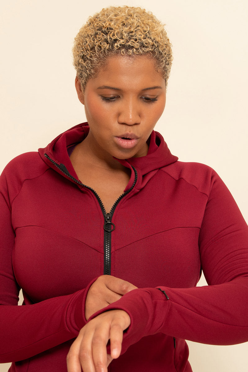 Maaree Sisterhoodie burgundy hoodie ladies with pockets and gps pocket