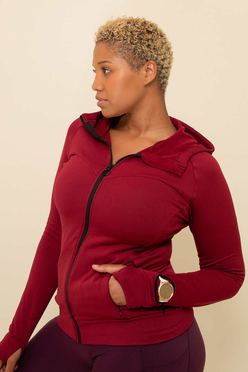 Maaree Sisterhoodie burgundy hoodie ladies with pockets and gps pocket